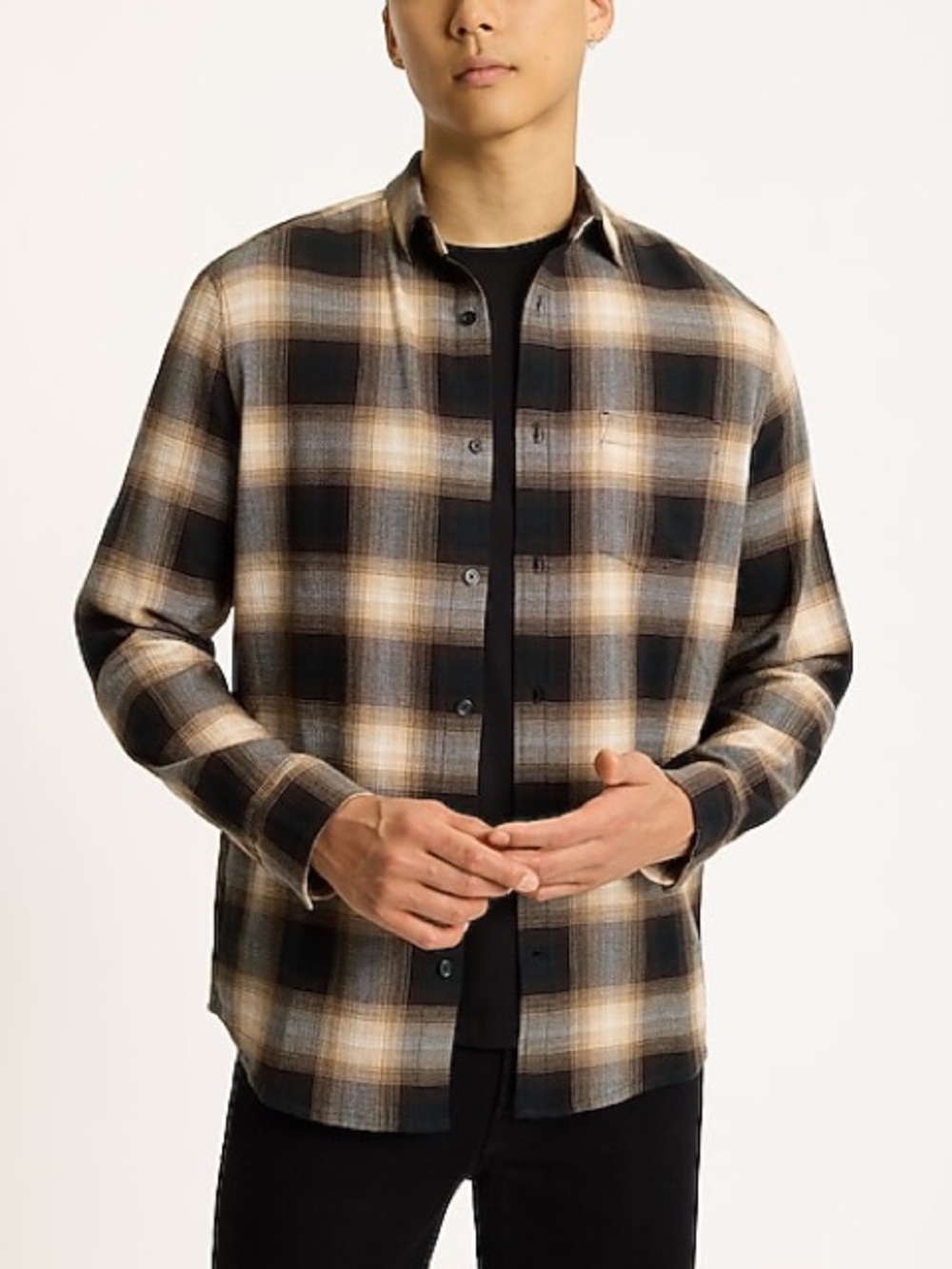 Express Textured Gradient Plaid Stretch Cotton Black Beige Shirt Sz XXL TALL NWT